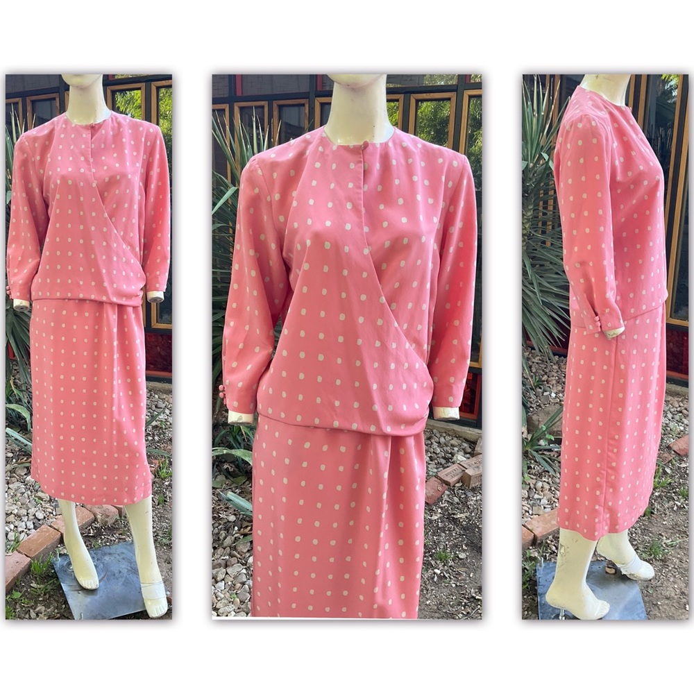 80s Two Piece Polka Dot print Skirt Set